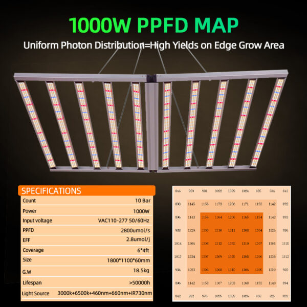 1000W grow light PPFD Map